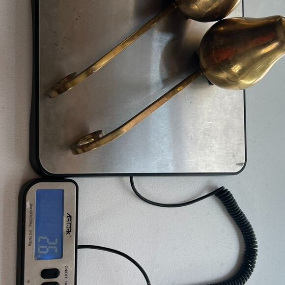 Solid Brass Pear Shaped Stocking Holders Mid Arm Heavy Mantle Hangers X 2 - Picture 9 of 9